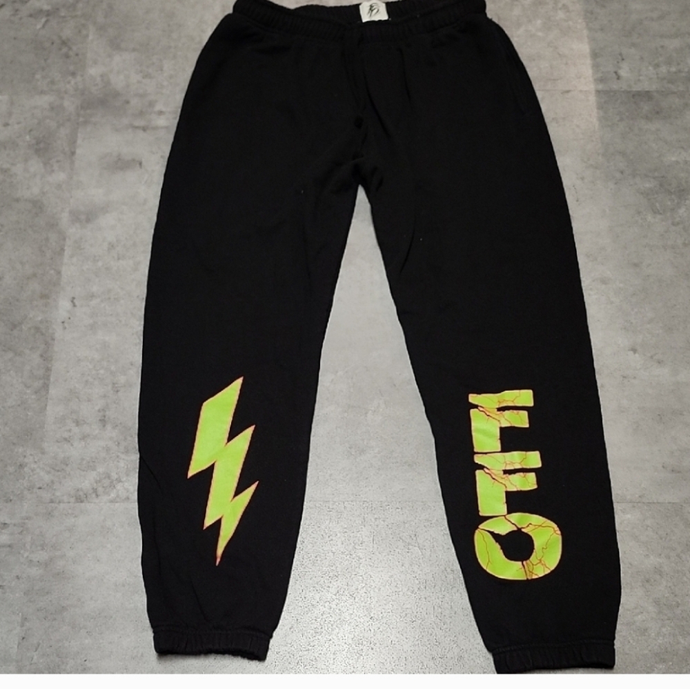 FFO Lightning Bolt Graphic Joggers Black Green Unisex Sweatpants Streetwear Size